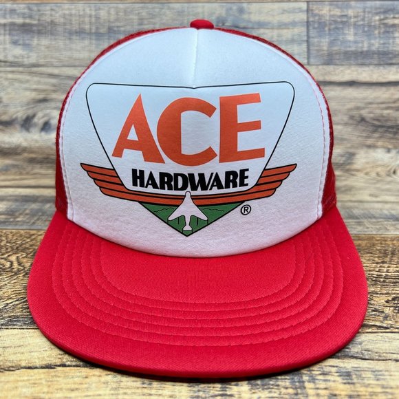 Vintage ACE Hardware Mens Trucker Hat Red Snapback 1968 Logo Mesh Baseball Cap - Picture 1 of 7